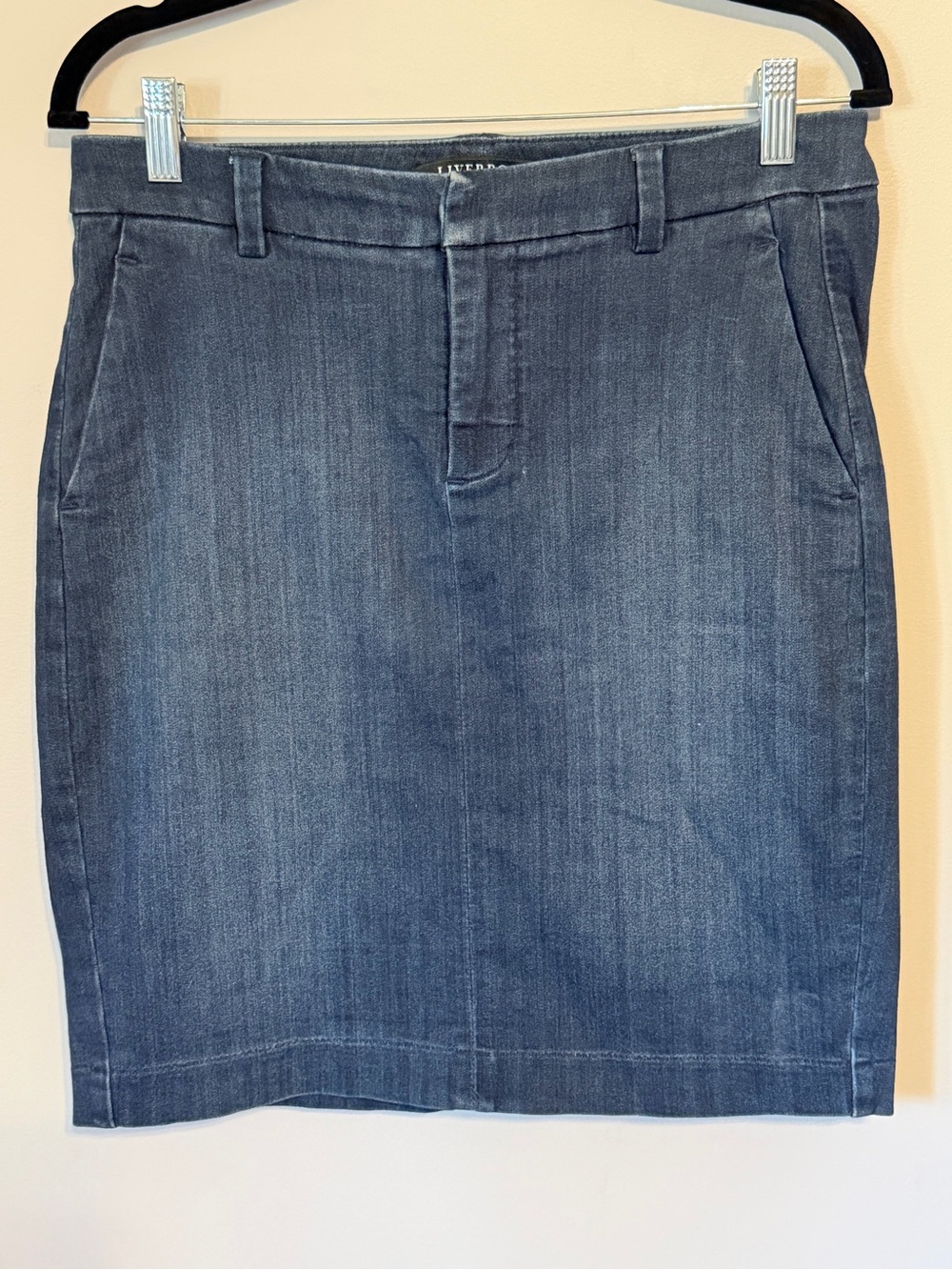 Liverpool Denim Midi Skirt in Blue